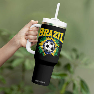 Brazil Soccer Fan Tumbler With Handle Brazilian Football Game Day Fan