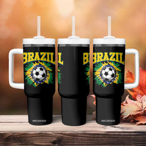 Brazil Soccer Fan Tumbler With Handle Brazilian Football Game Day Fan