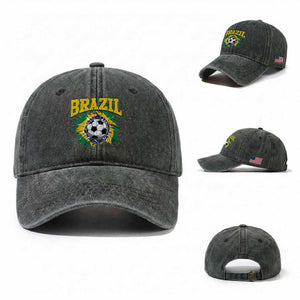 Brazil Soccer Fan Washed Cotton Baseball Cap Brazilian Football Game Day Fan