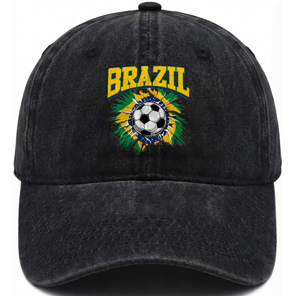 Brazil Soccer Fan Washed Cotton Baseball Cap Brazilian Football Game Day Fan TS14 Print Your Wear