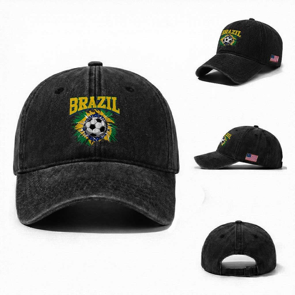 Brazil Soccer Fan Washed Cotton Baseball Cap Brazilian Football Game Day Fan