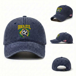 Brazil Soccer Fan Washed Cotton Baseball Cap Brazilian Football Game Day Fan
