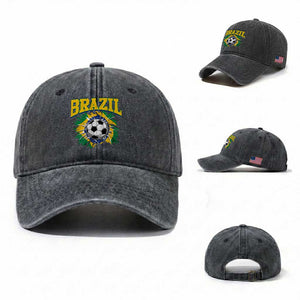 Brazil Soccer Fan Washed Cotton Baseball Cap Brazilian Football Game Day Fan