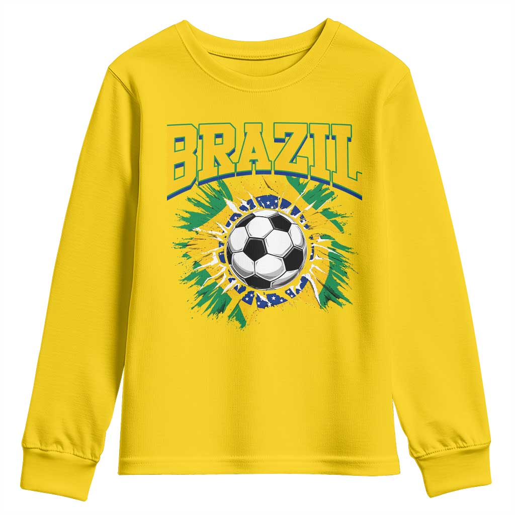 Brazil Soccer Fan Youth Sweatshirt Brazilian Football Game Day Fan TS14 Daisy Print Your Wear