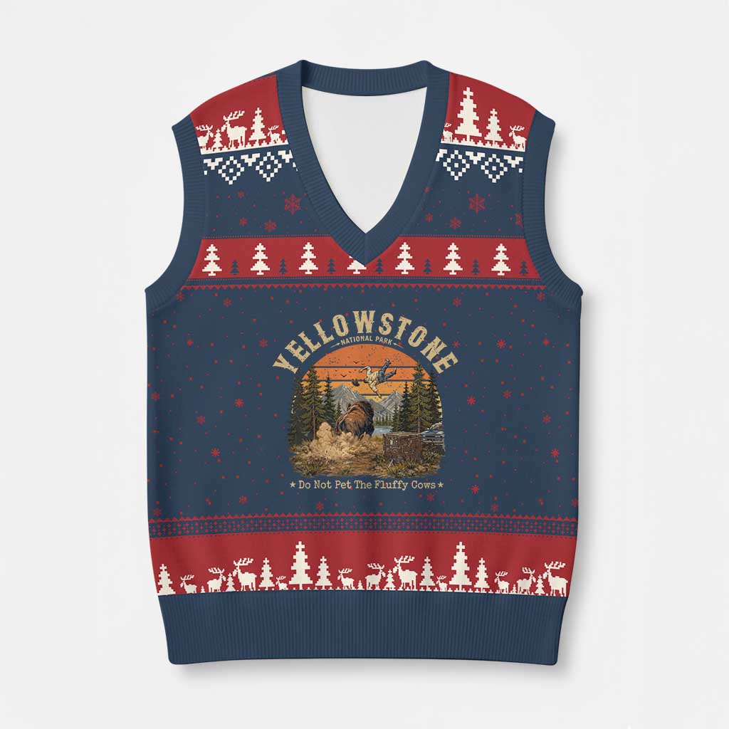 Yellowstone Do Not Pet The Fluffy Cows V-Neck Knit Sweater Vest Funny Bison Meme Wildlife Lover Gift TS14 Navy Red Print Your Wear