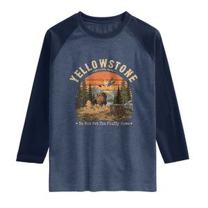 Yellowstone Do Not Pet The Fluffy Cows Raglan Shirt Funny Bison Meme Wildlife Lover Gift