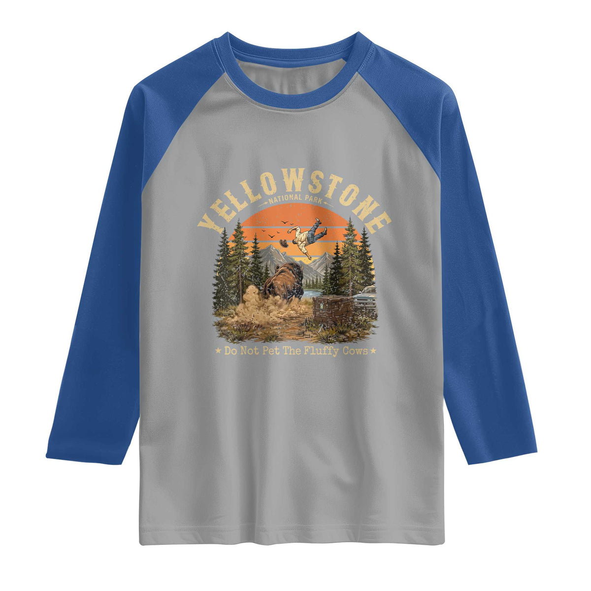 Yellowstone Do Not Pet The Fluffy Cows Raglan Shirt Funny Bison Meme Wildlife Lover Gift