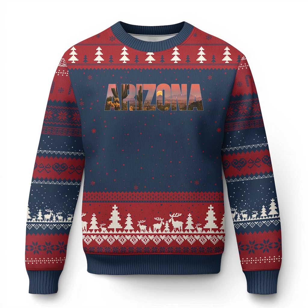 Arizona Photo Landscape Cactus Dessert Mountains Nature Ugly Christmas Sweater TS14 Navy Red Print Your Wear