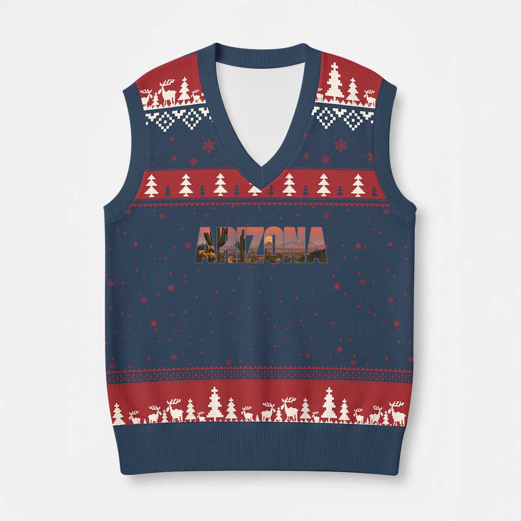 Arizona Photo Landscape Cactus Dessert Mountains Nature V-Neck Knit Sweater Vest TS14 Navy Red Print Your Wear