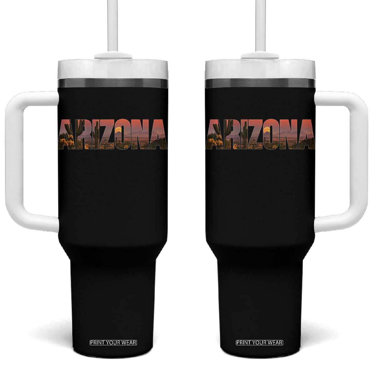 Arizona Photo Landscape Cactus Dessert Mountains Nature Tumbler With Handle TS14 One Size: 40 oz Black Print Your Wear