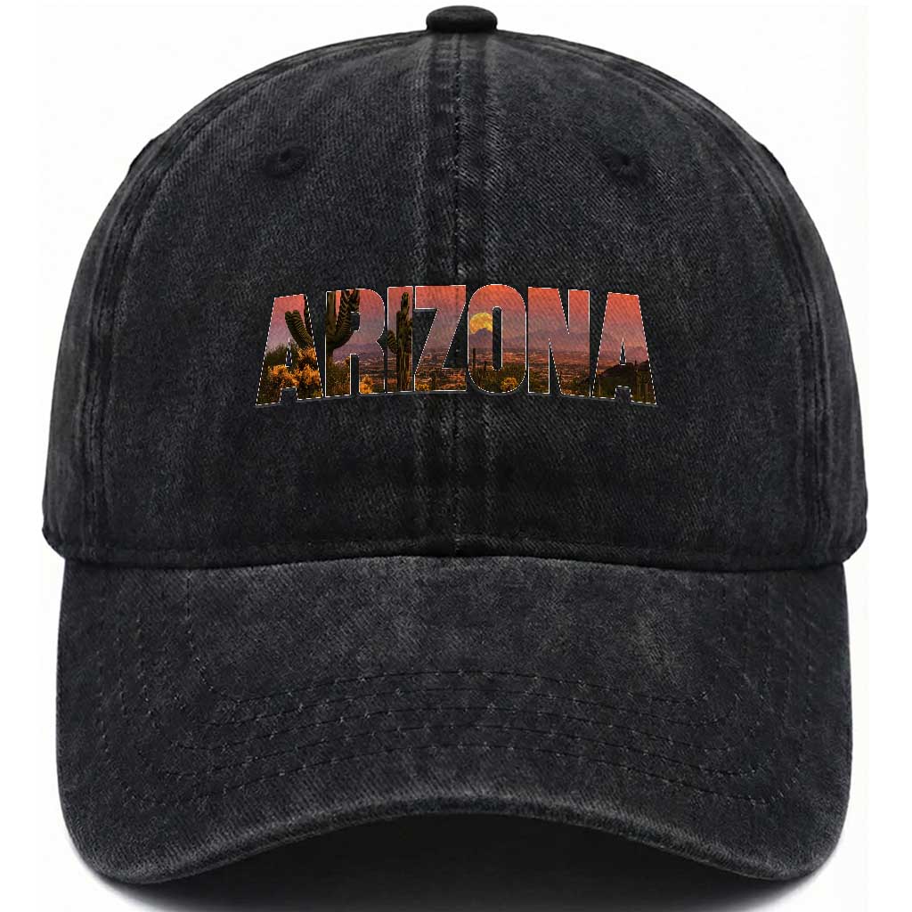 Arizona Photo Landscape Cactus Dessert Mountains Nature Washed Cotton Baseball Cap TS14 Print Your Wear