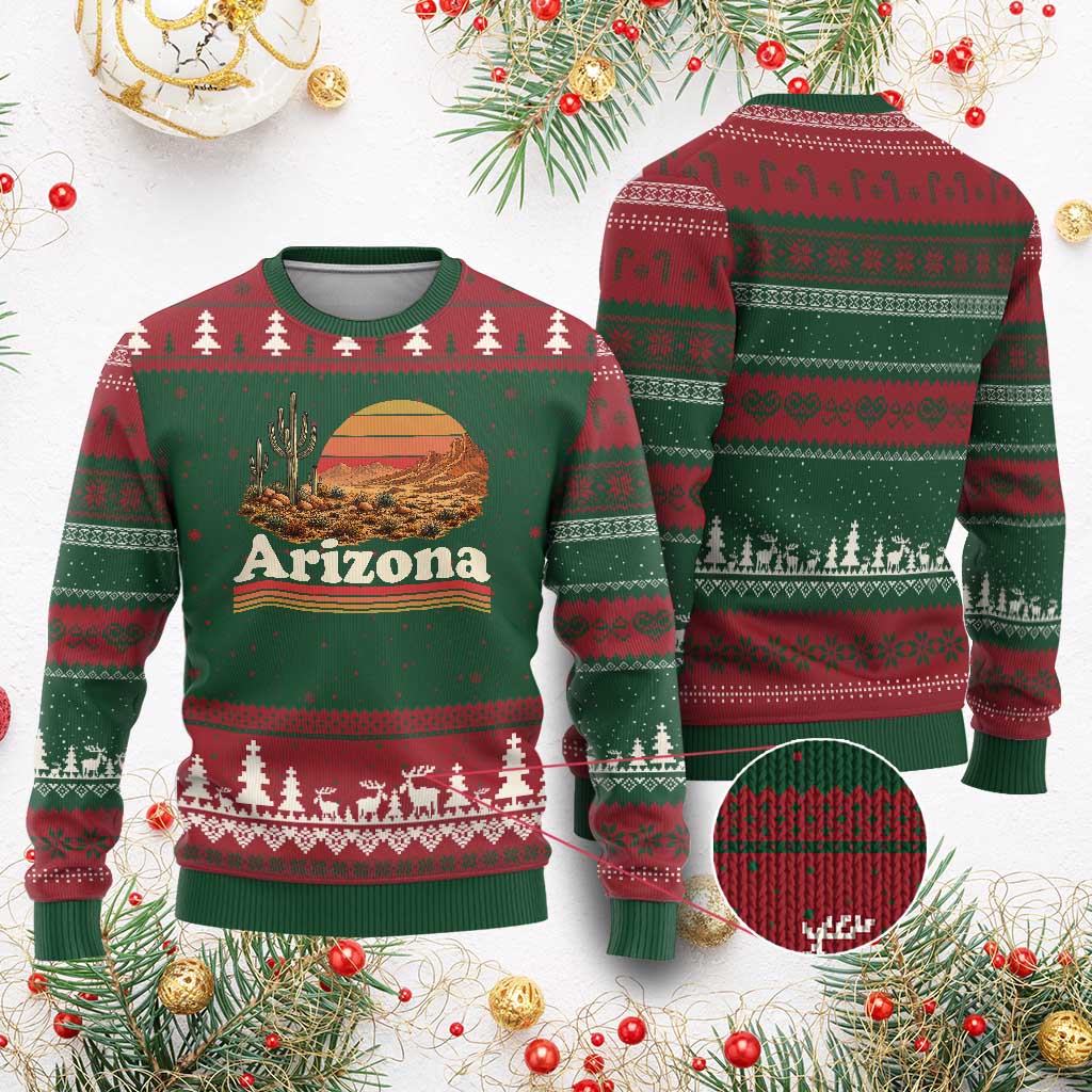 Arizona Desert Sunset Saguaro Cactus Mountains Nature Lover Ugly Christmas Sweater