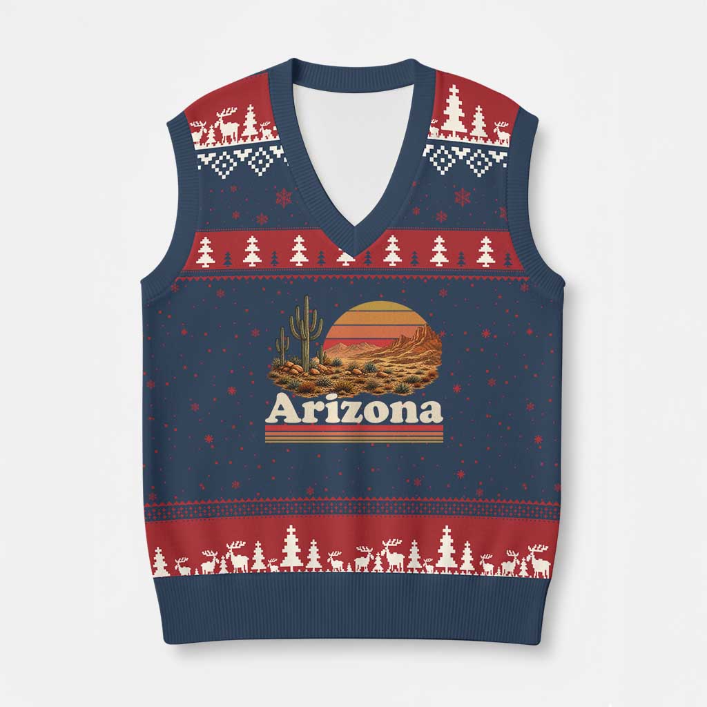 Arizona Desert Sunset Saguaro Cactus Mountains Nature Lover V-Neck Knit Sweater Vest