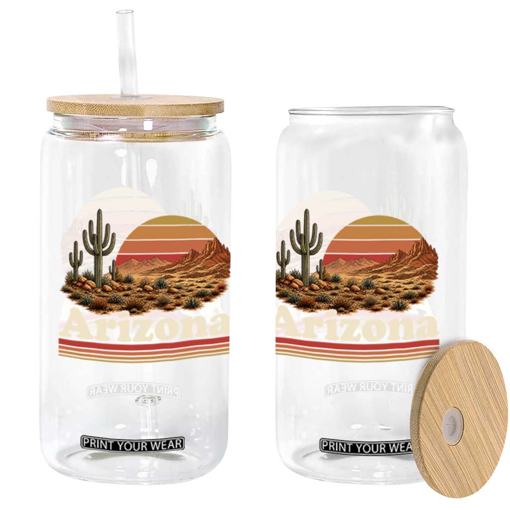 Arizona Desert Sunset Saguaro Cactus Mountains Nature Lover Glass Can