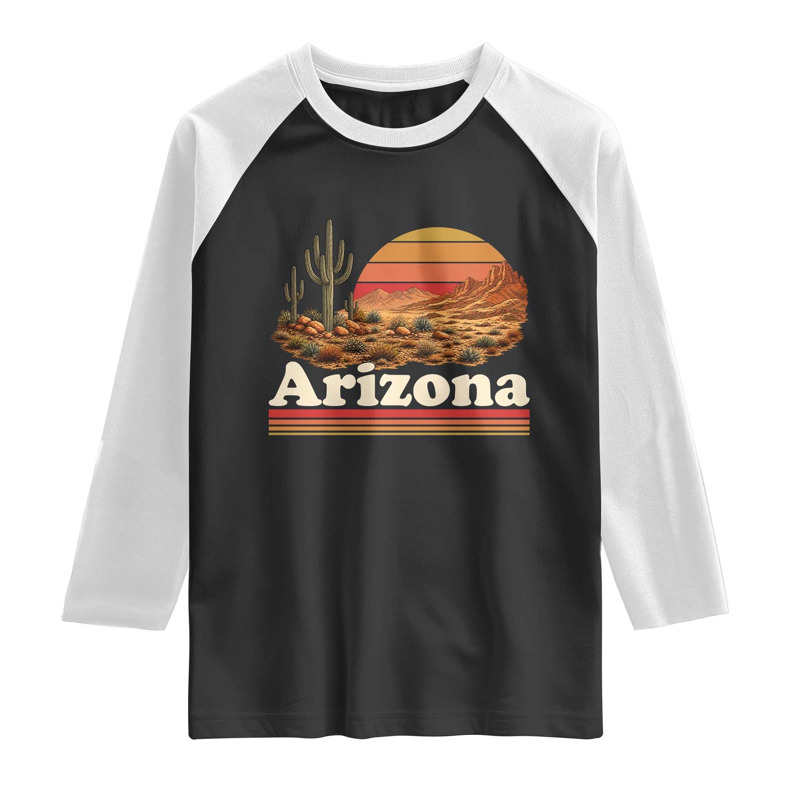 Arizona Desert Sunset Saguaro Cactus Mountains Nature Lover Raglan Shirt TS14 Black White Print Your Wear