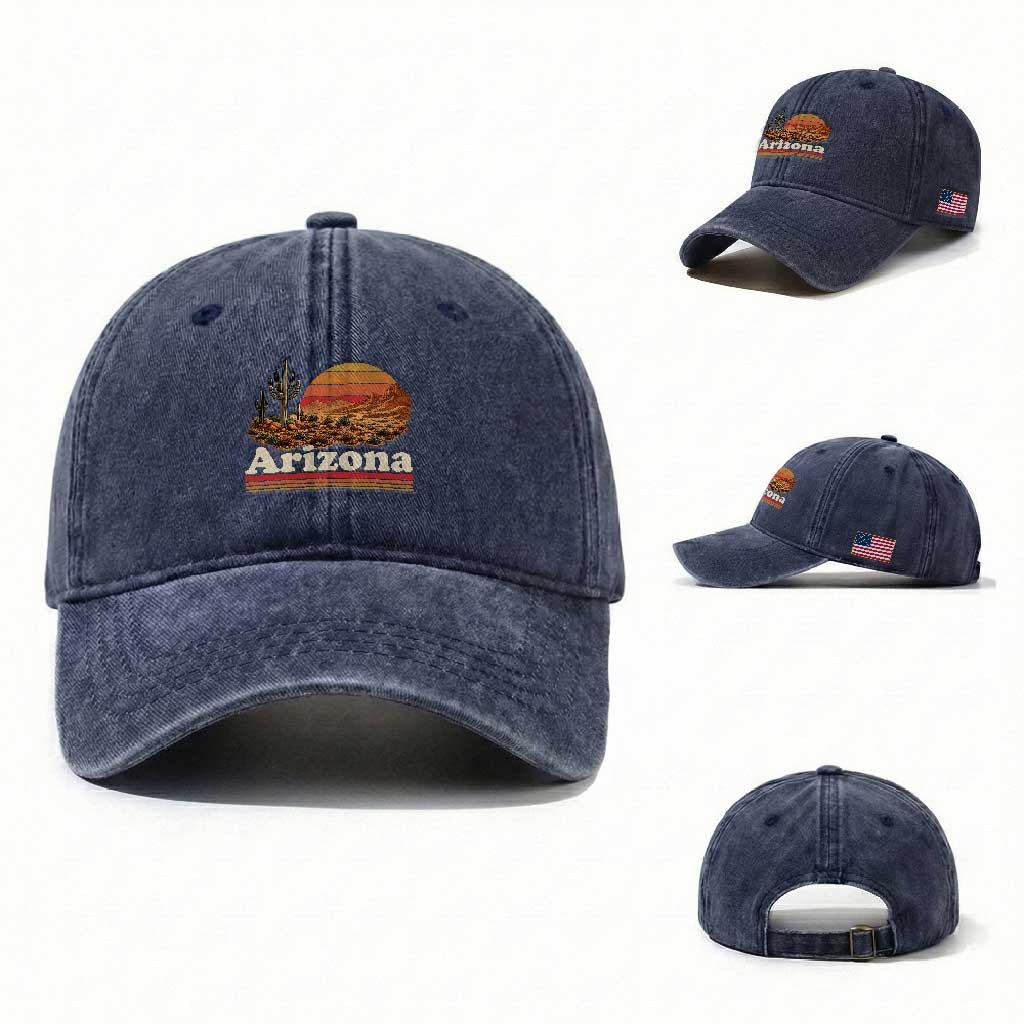 Arizona Desert Sunset Saguaro Cactus Mountains Nature Lover Washed Cotton Baseball Cap