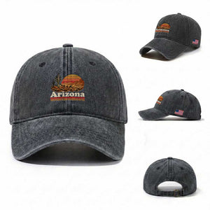 Arizona Desert Sunset Saguaro Cactus Mountains Nature Lover Washed Cotton Baseball Cap