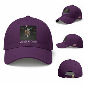 We Ride at Dawn Baseball Cap Funny Racoon Riding Tricycle Chaotic Meme