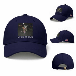 We Ride at Dawn Baseball Cap Funny Racoon Riding Tricycle Chaotic Meme