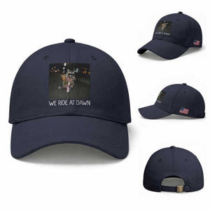 We Ride at Dawn Baseball Cap Funny Racoon Riding Tricycle Chaotic Meme