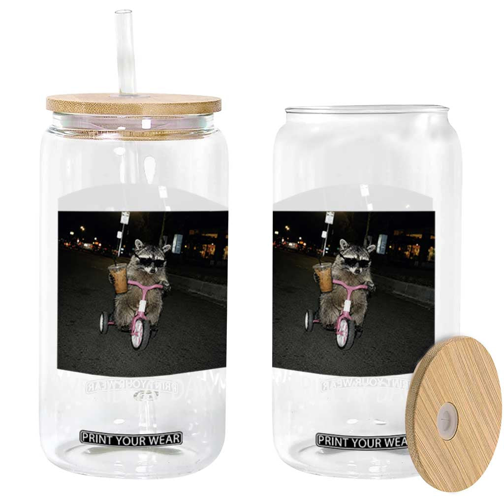 We Ride at Dawn Glass Can Funny Racoon Riding Tricycle Chaotic Meme