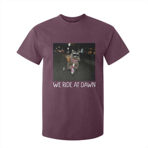 We Ride at Dawn T Shirt For Kid Funny Racoon Riding Tricycle Chaotic Meme