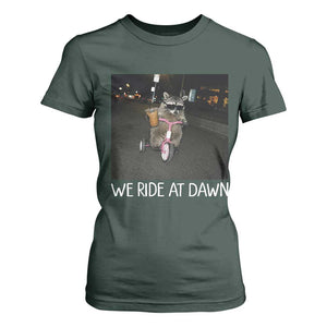 We Ride at Dawn T Shirt For Women Funny Racoon Riding Tricycle Chaotic Meme