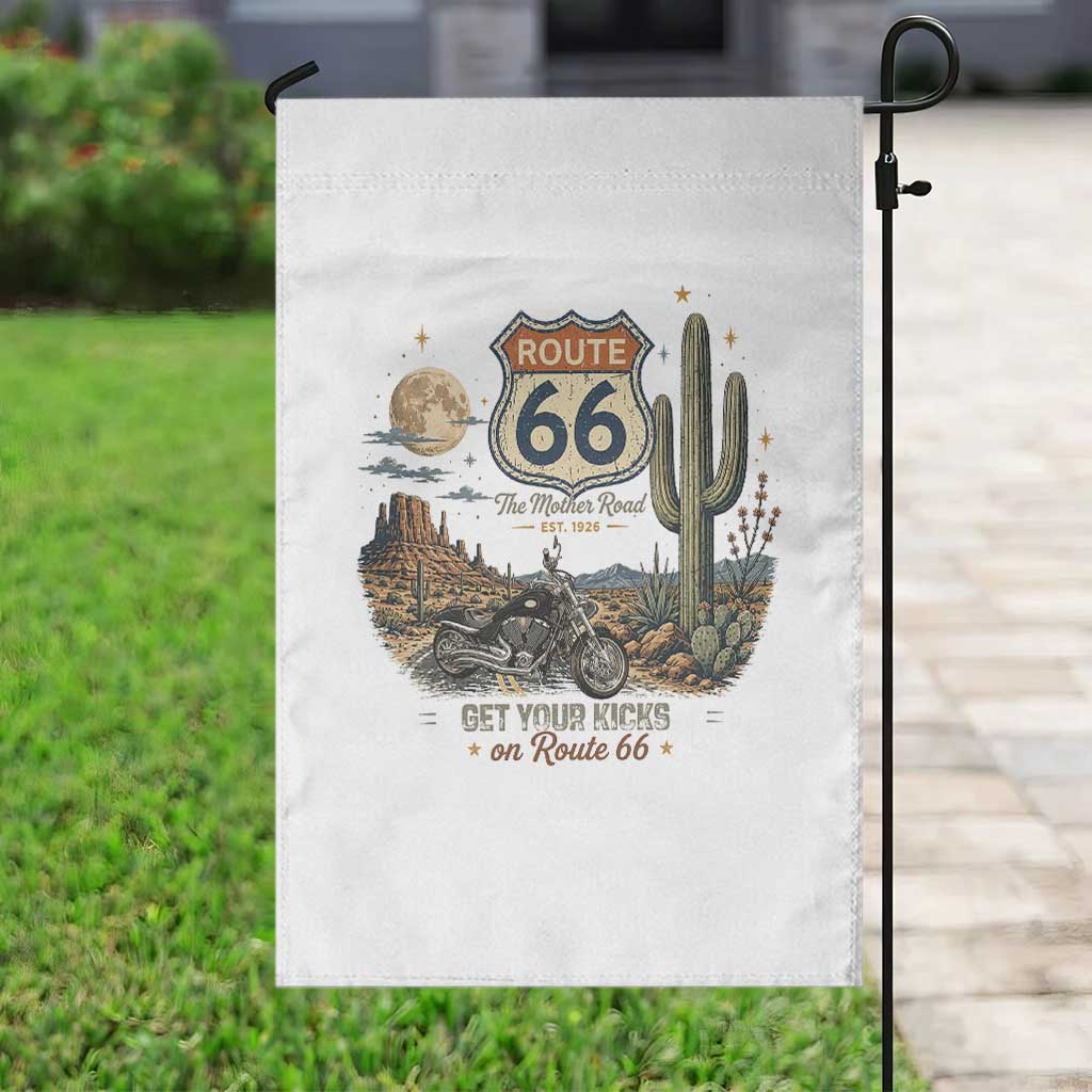 Highway 66 Get Your Kicks Centennial Road Trip Garden Flag Vintage 1976 American Cruiser Motorcycle Lover 100th Anniversary Gift