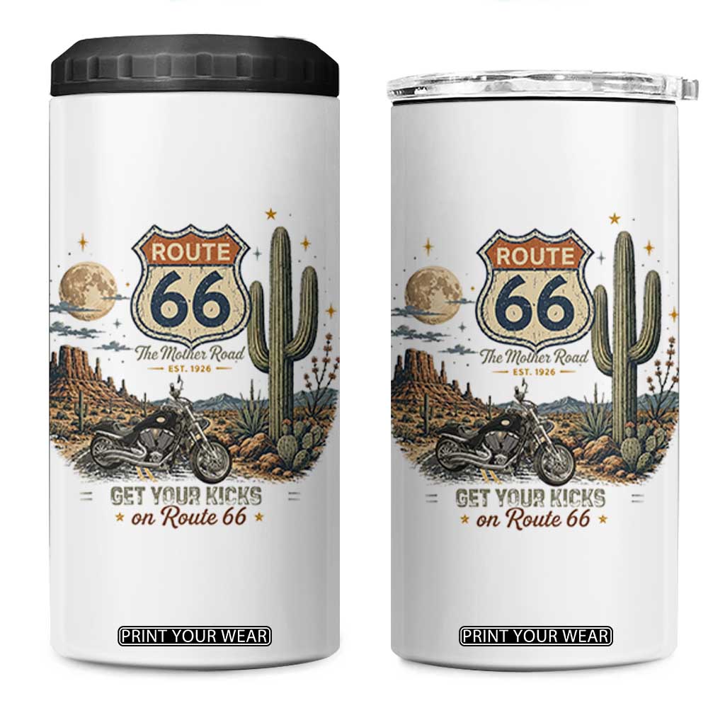 Highway 66 Get Your Kicks Centennial Road Trip 4 in 1 Can Cooler Tumbler Vintage 1976 American Cruiser Motorcycle Lover 100th Anniversary Gift