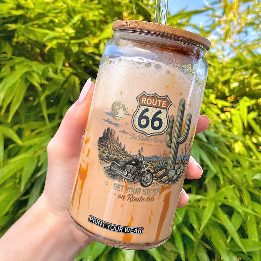 Route Highway 66 Get Your Kicks Centennial Road Trip Glass Can Vintage 1976 American Cruiser Motorcycle Lover 100th Anniversary Gift TS14 White Print Your Wear