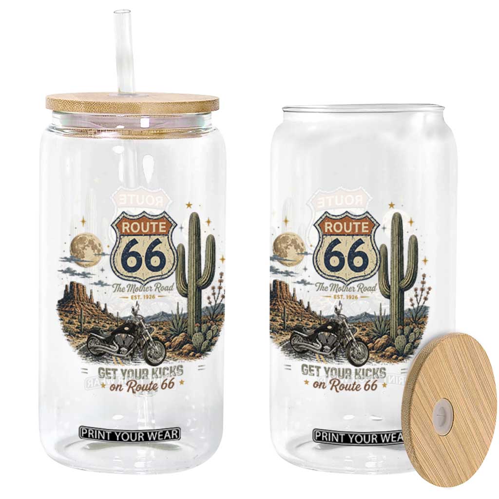 Highway 66 Get Your Kicks Centennial Road Trip Glass Can Vintage 1976 American Cruiser Motorcycle Lover 100th Anniversary Gift
