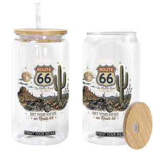 Highway 66 Get Your Kicks Centennial Road Trip Glass Can Vintage 1976 American Cruiser Motorcycle Lover 100th Anniversary Gift