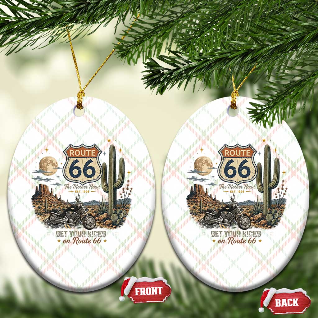 Highway 66 Get Your Kicks Centennial Road Trip Ceramic Ornament Vintage 1976 American Cruiser Motorcycle Lover 100th Anniversary Gift