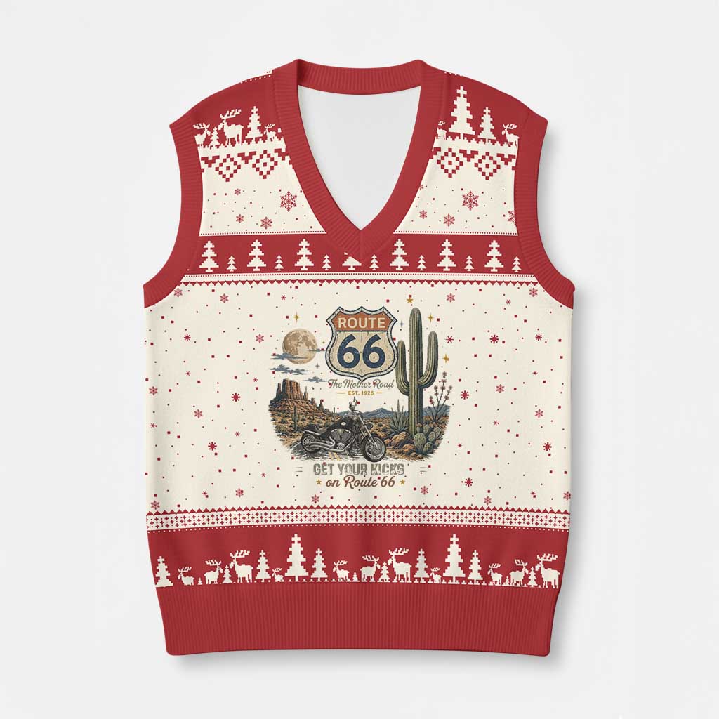 Route Highway 66 Get Your Kicks Centennial Road Trip V-Neck Knit Sweater Vest Vintage 1976 American Cruiser Motorcycle Lover 100th Anniversary Gift TS14 Beige Red Print Your Wear