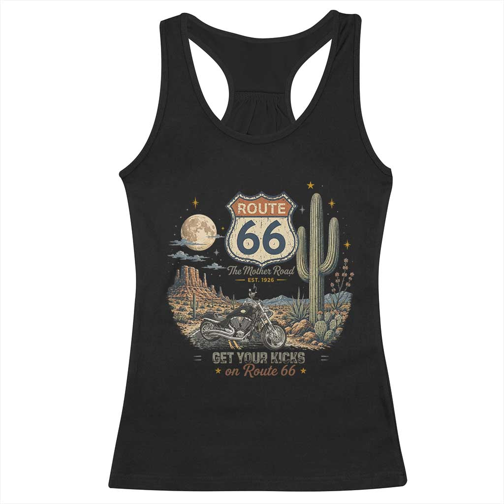 Highway 66 Get Your Kicks Centennial Road Trip Racerback Tank Top Vintage 1976 American Cruiser Motorcycle Lover 100th Anniversary Gift