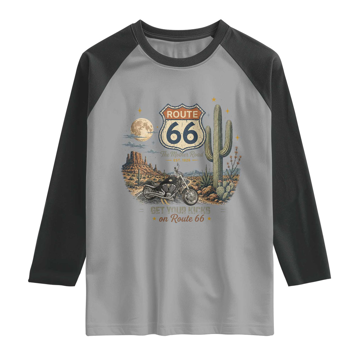 Highway 66 Get Your Kicks Centennial Road Trip Raglan Shirt Vintage 1976 American Cruiser Motorcycle Lover 100th Anniversary Gift