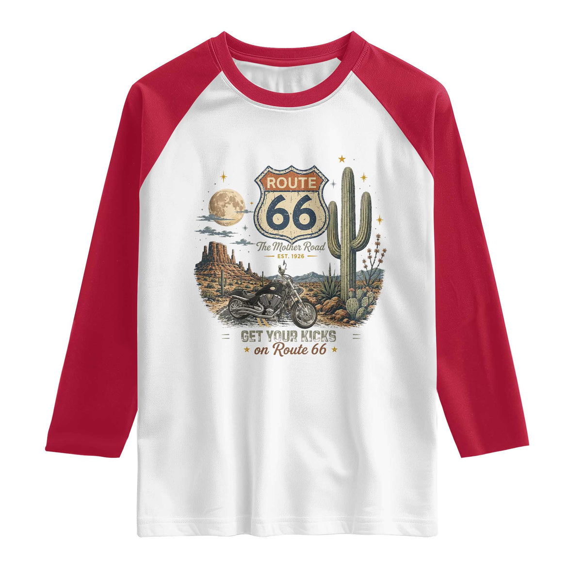 Highway 66 Get Your Kicks Centennial Road Trip Raglan Shirt Vintage 1976 American Cruiser Motorcycle Lover 100th Anniversary Gift