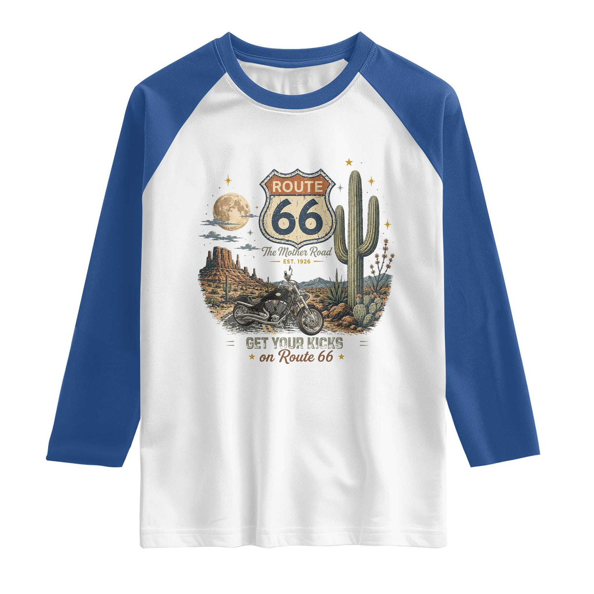 Highway 66 Get Your Kicks Centennial Road Trip Raglan Shirt Vintage 1976 American Cruiser Motorcycle Lover 100th Anniversary Gift