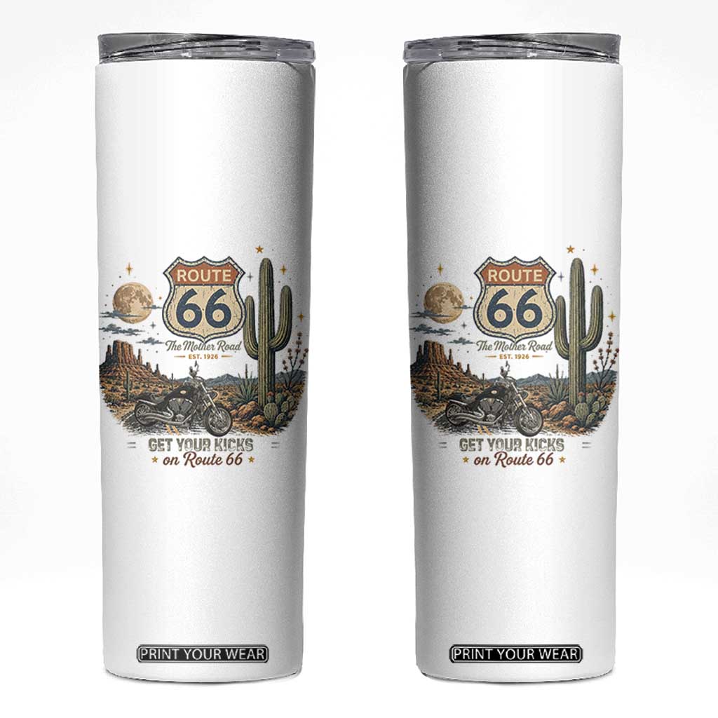 Route Highway 66 Get Your Kicks Centennial Road Trip Skinny Tumbler Vintage 1976 American Cruiser Motorcycle Lover 100th Anniversary Gift TS14 White Print Your Wear