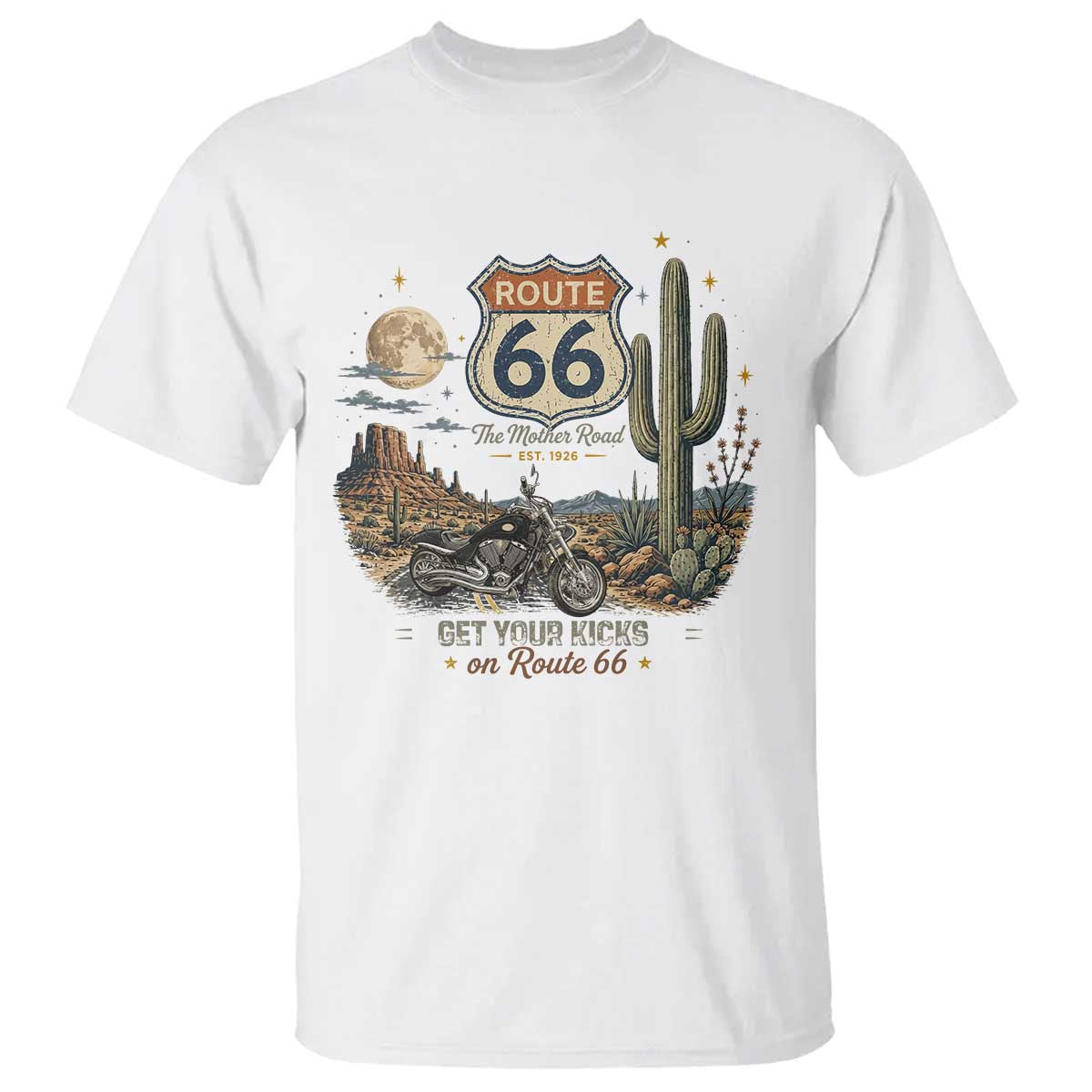 Highway 66 Get Your Kicks Centennial Road Trip T Shirt Vintage 1976 American Cruiser Motorcycle Lover 100th Anniversary Gift