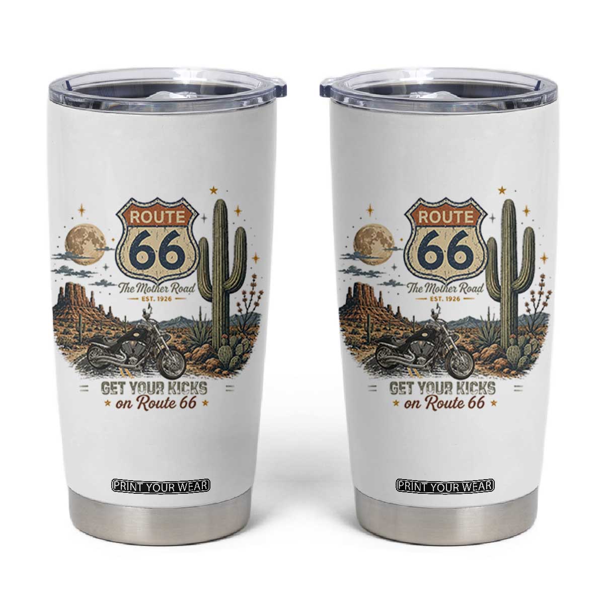 Highway 66 Get Your Kicks Centennial Road Trip Tumbler Cup Vintage 1976 American Cruiser Motorcycle Lover 100th Anniversary Gift
