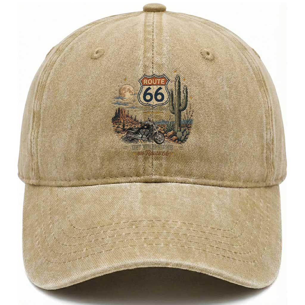 Route Highway 66 Get Your Kicks Centennial Road Trip Washed Cotton Baseball Cap Vintage 1976 American Cruiser Motorcycle Lover 100th Anniversary Gift TS14 Print Your Wear