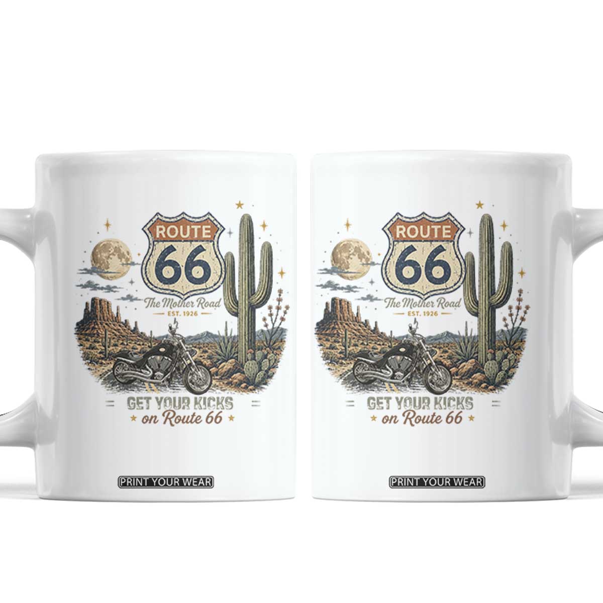 Highway 66 Get Your Kicks Centennial Road Trip Coffee Mug Vintage 1976 American Cruiser Motorcycle Lover 100th Anniversary Gift TS14 White Print Your Wear