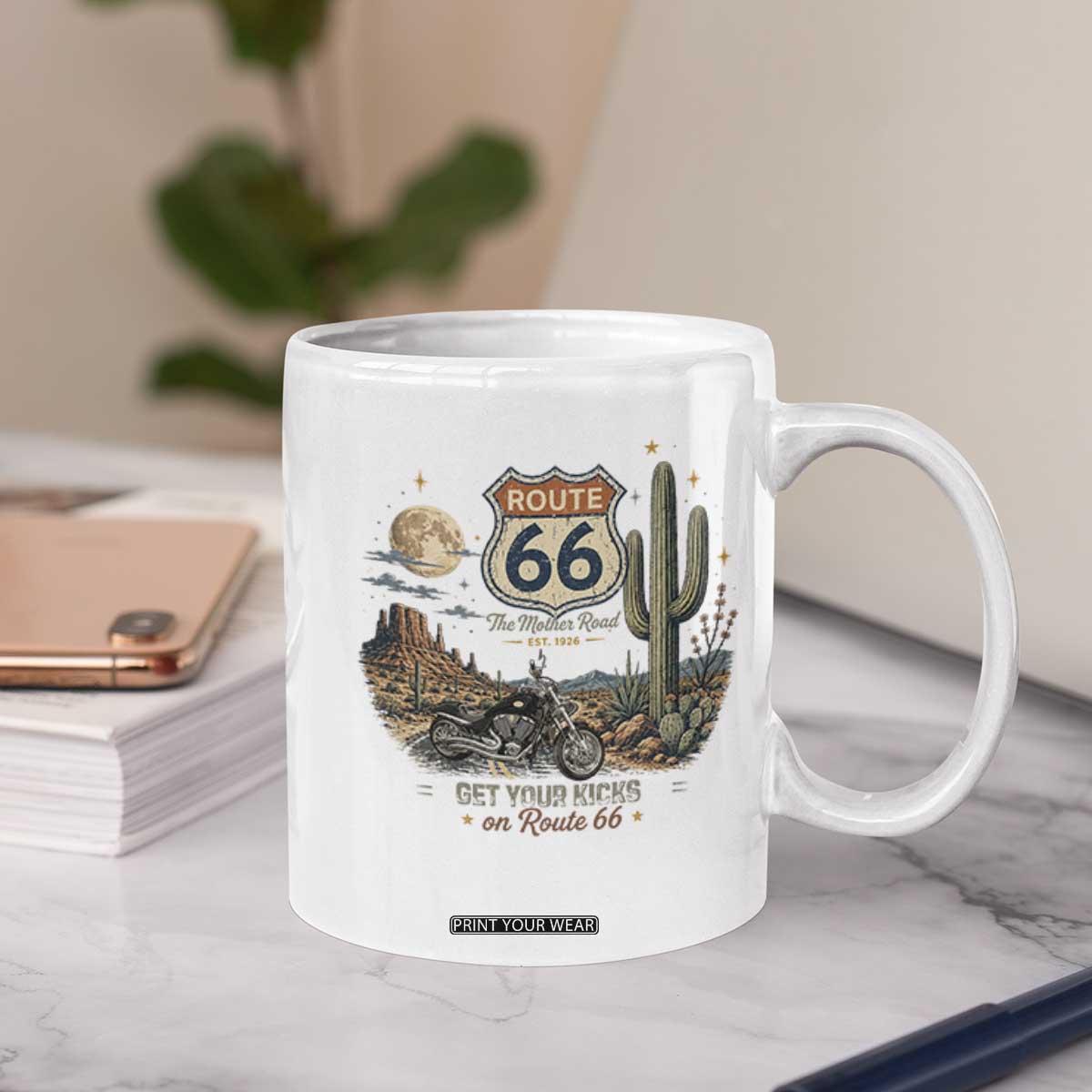 Highway 66 Get Your Kicks Centennial Road Trip Coffee Mug Vintage 1976 American Cruiser Motorcycle Lover 100th Anniversary Gift