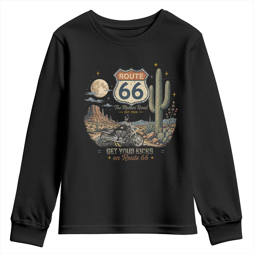 Highway 66 Get Your Kicks Centennial Road Trip Youth Sweatshirt Vintage 1976 American Cruiser Motorcycle Lover 100th Anniversary Gift