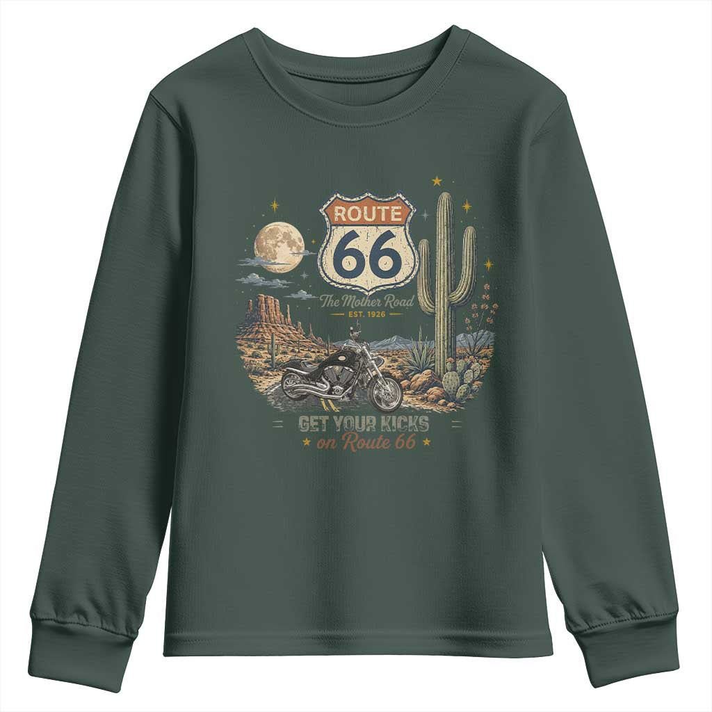 Highway 66 Get Your Kicks Centennial Road Trip Youth Sweatshirt Vintage 1976 American Cruiser Motorcycle Lover 100th Anniversary Gift