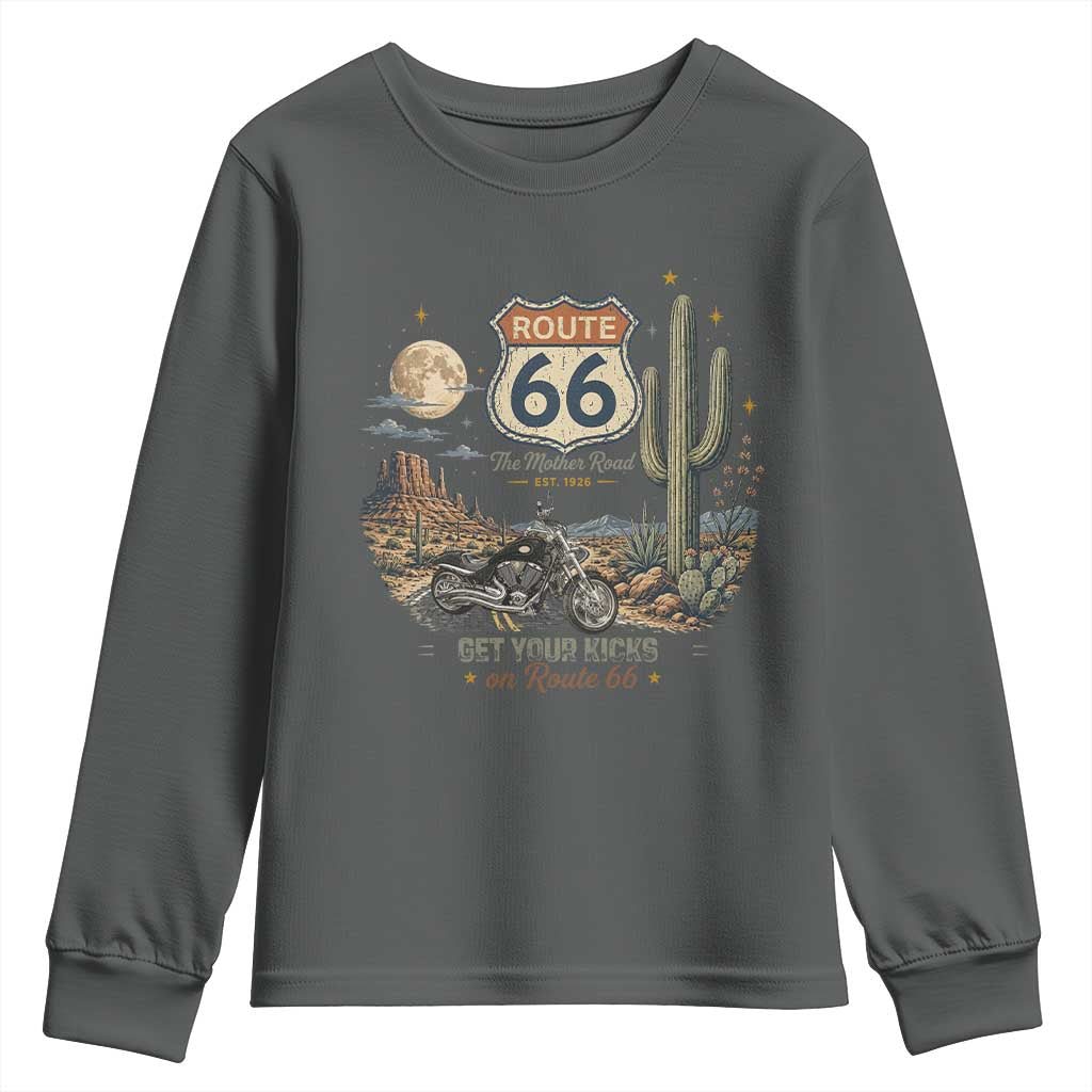 Highway 66 Get Your Kicks Centennial Road Trip Youth Sweatshirt Vintage 1976 American Cruiser Motorcycle Lover 100th Anniversary Gift