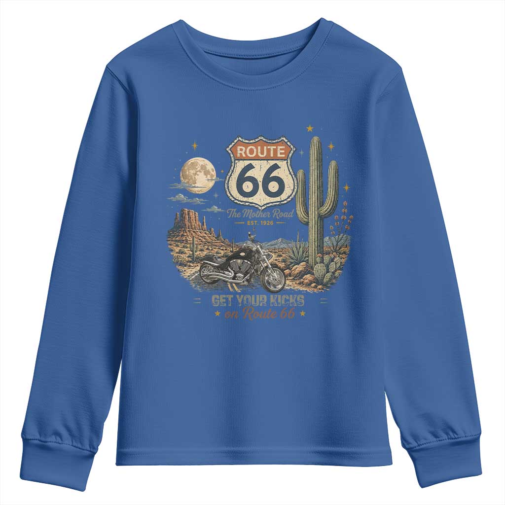 Highway 66 Get Your Kicks Centennial Road Trip Youth Sweatshirt Vintage 1976 American Cruiser Motorcycle Lover 100th Anniversary Gift