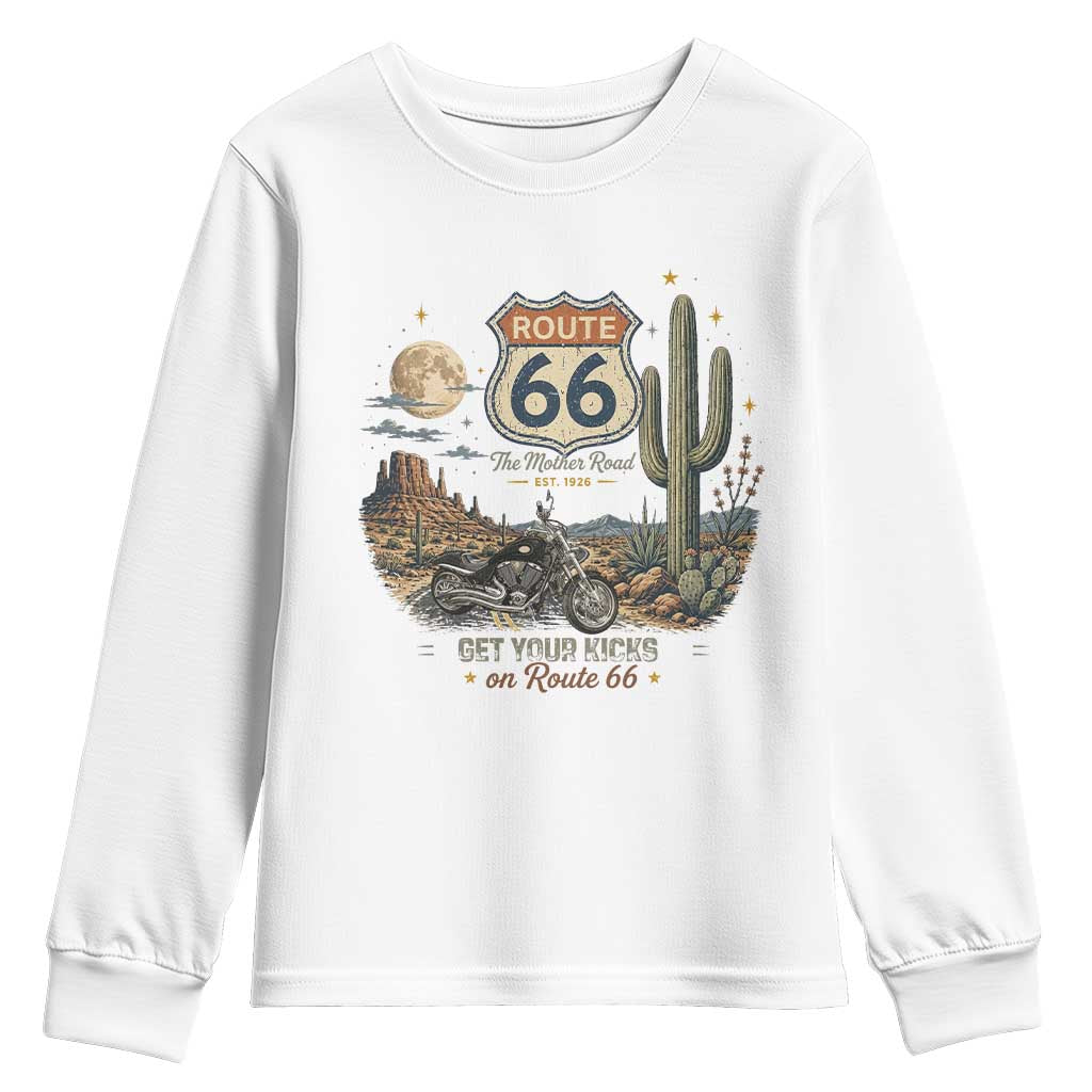 Route Highway 66 Get Your Kicks Centennial Road Trip Youth Sweatshirt Vintage 1976 American Cruiser Motorcycle Lover 100th Anniversary Gift TS14 White Print Your Wear