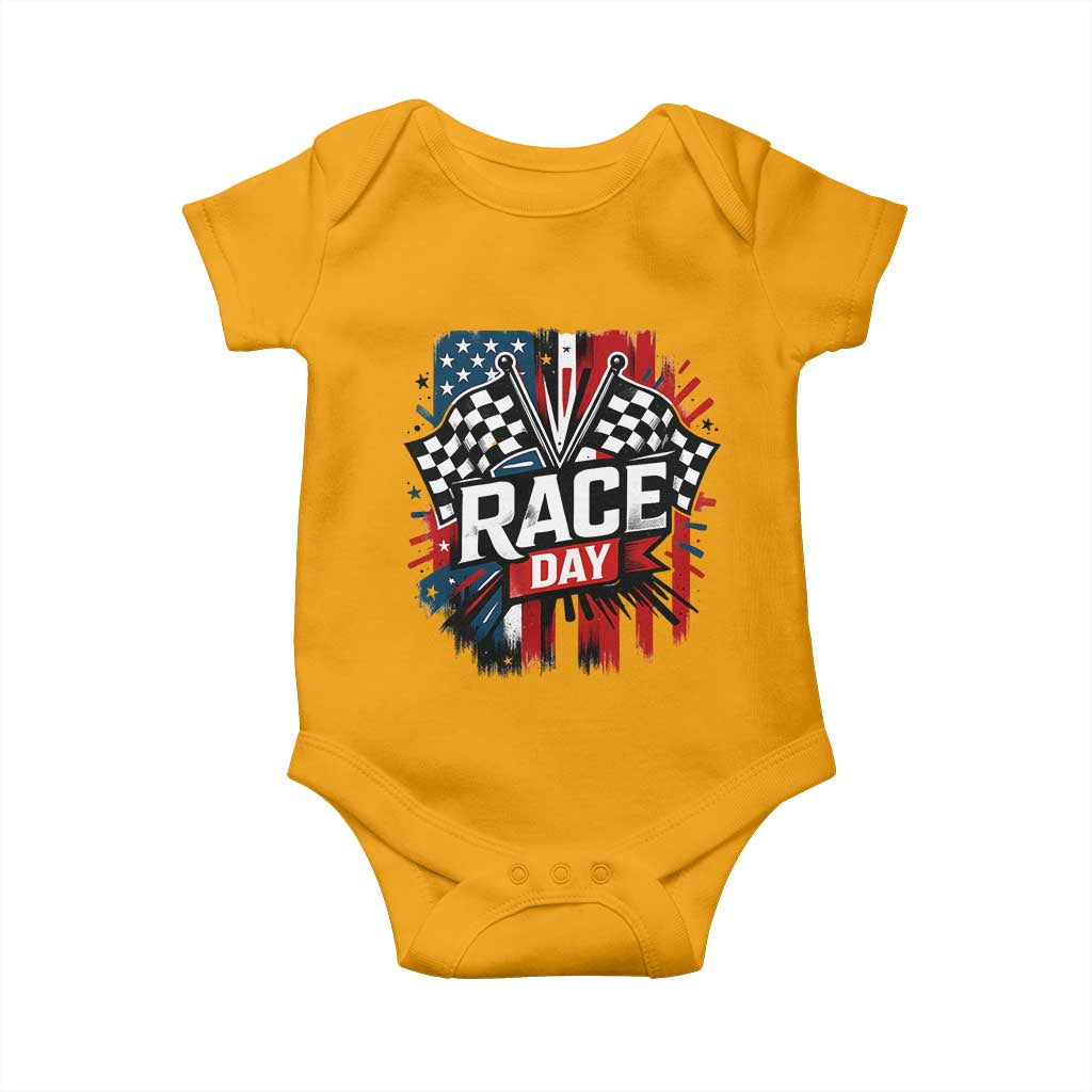 Checkered Flag Racing Baby Onesie Race Day Team Lover TS14 Gold Print Your Wear
